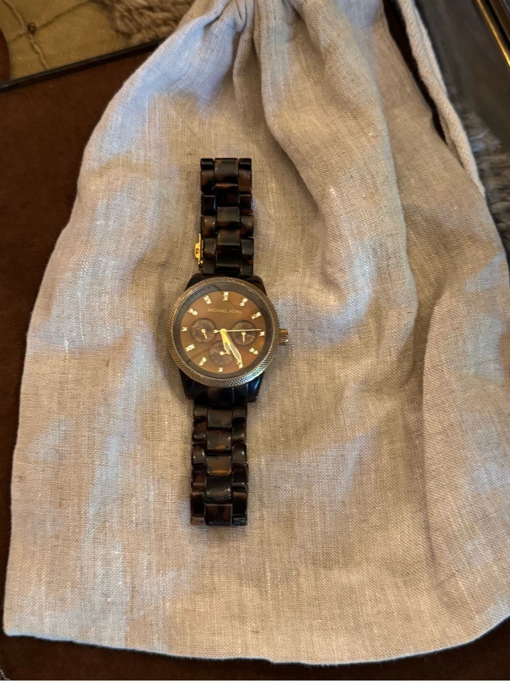 Michael Kors Tortoiseshell Resin Link Watch with Gold Accents